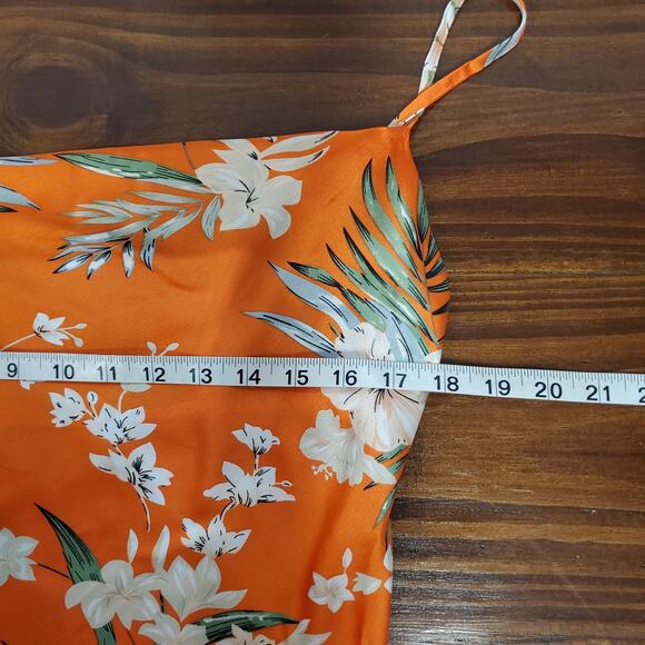 Paper Heart Silky Maxi Dress M Orange Floral Cowl Neck High Slit Garden Party - Picture 11 of 16